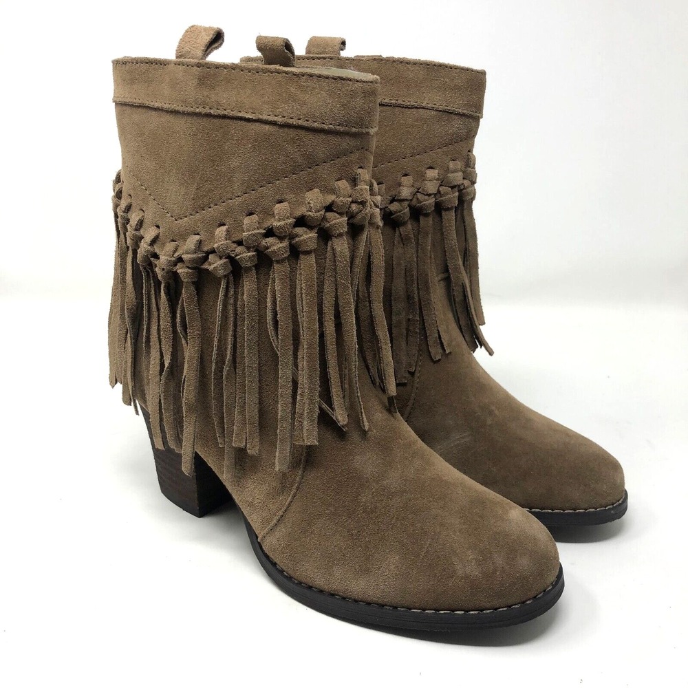 Sbicca Sound Boot Womens 7.5 Charcoal Gray Western Fringe Suede Leather